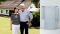 The picture shows the Meyer family, who opted for a Viessmann air source heat pump in combination with a photovoltaic system.